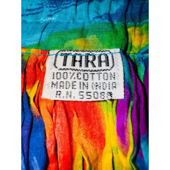 TARA Colorful Pleated Boho Maxi Skirt 100% Cotton Tropical Print Crinkle Texture - Picture 6 of 8